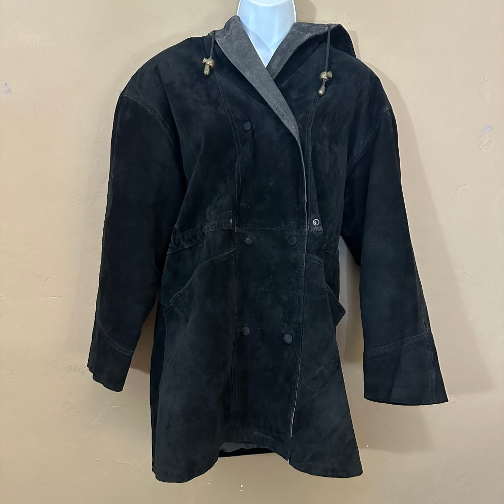 Karin Morgan Suede Leather Hooded Peacoat Medium Gently worn 100% leather